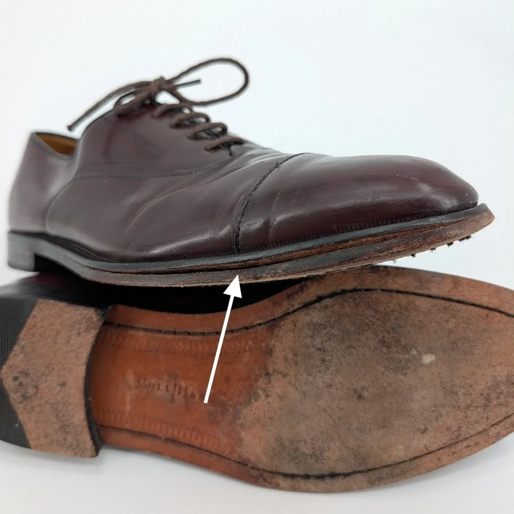 Cole Haan‎ Mens 11 D Burgundy Leather Cap Toe Oxford Dress Shoes - Distressed